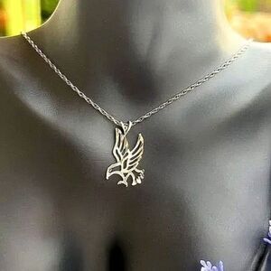 Vintage Diamond Cut Sterling Eagle Pendant Necklace Unisex